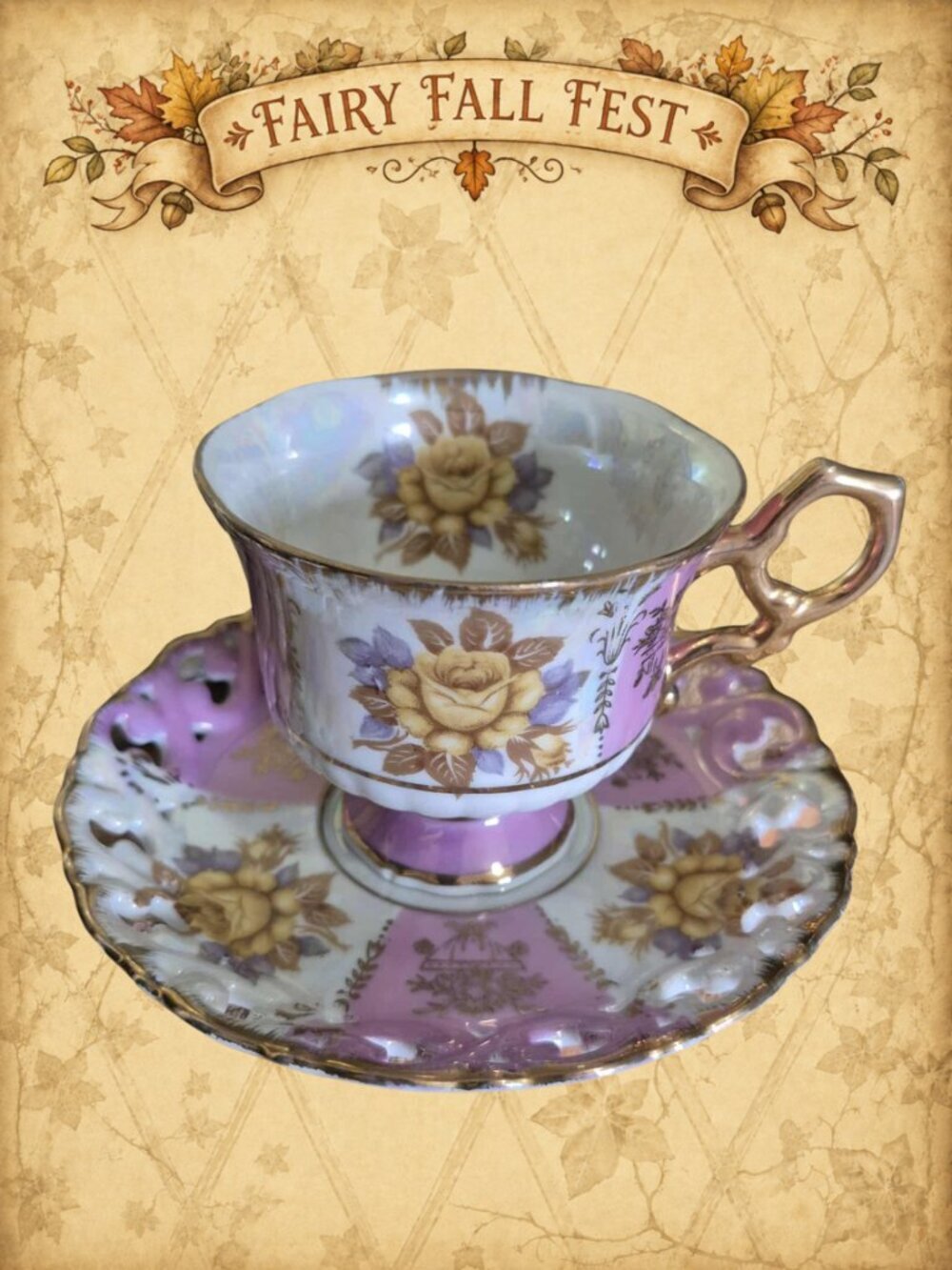 Hearth Happenings 🏠🧚‍♂️ Vintage SHAFFORD Tea Cup Iridescent Pink & Gold